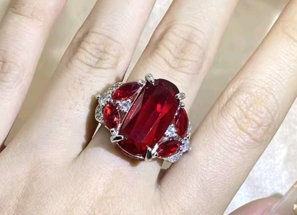 Nwob Red Silver Plated Cocktail Ring Sz 6